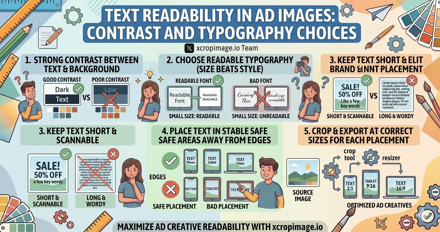 Text readability in ad images contrast and typography choices.