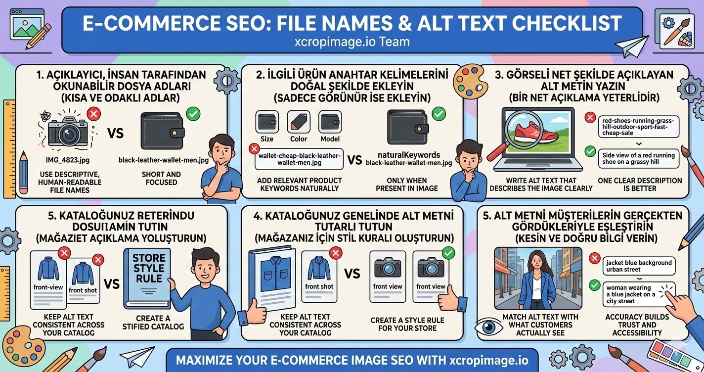 E-commerce SEO file name and alt text checklist.