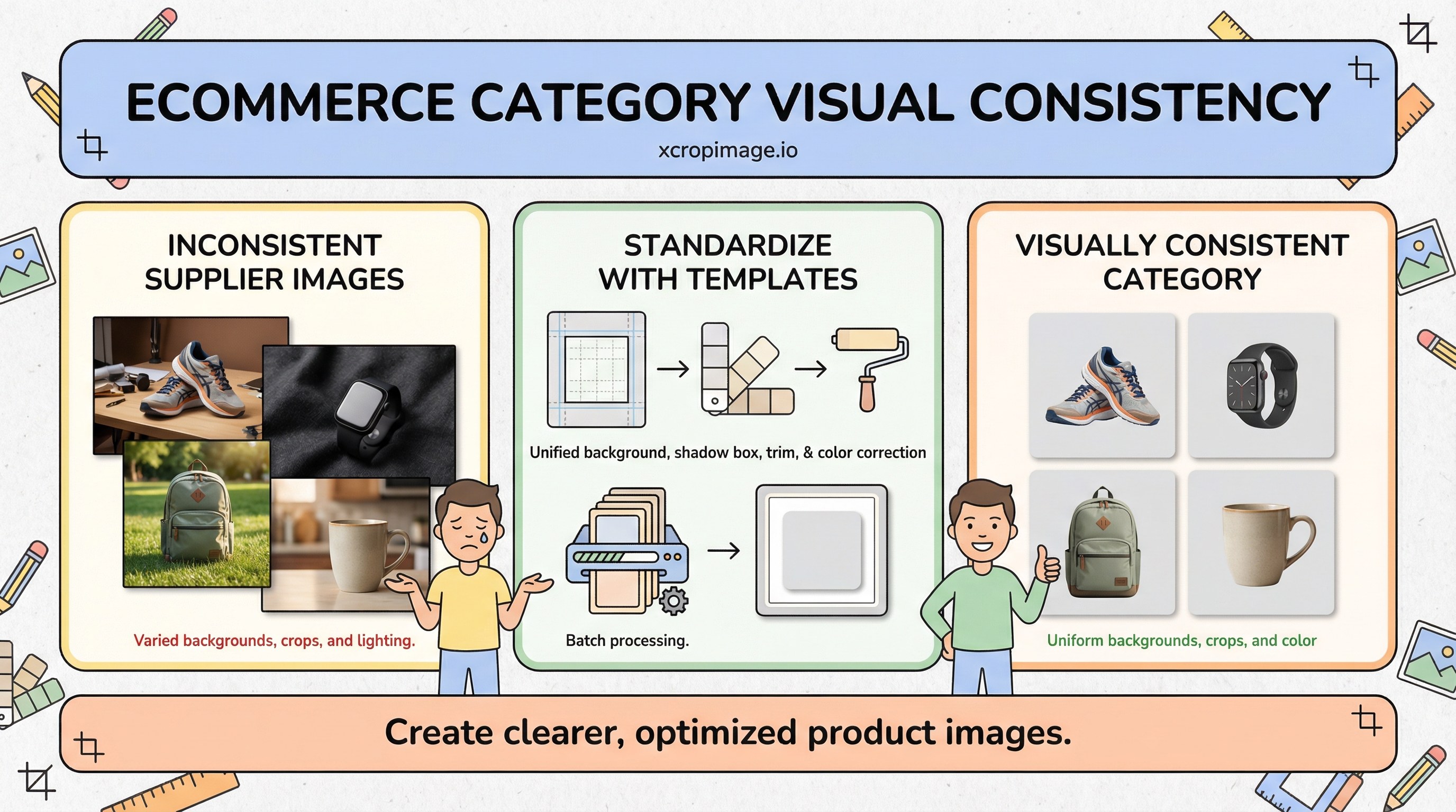 Ecommerce category visual consistency across supplier photos.
