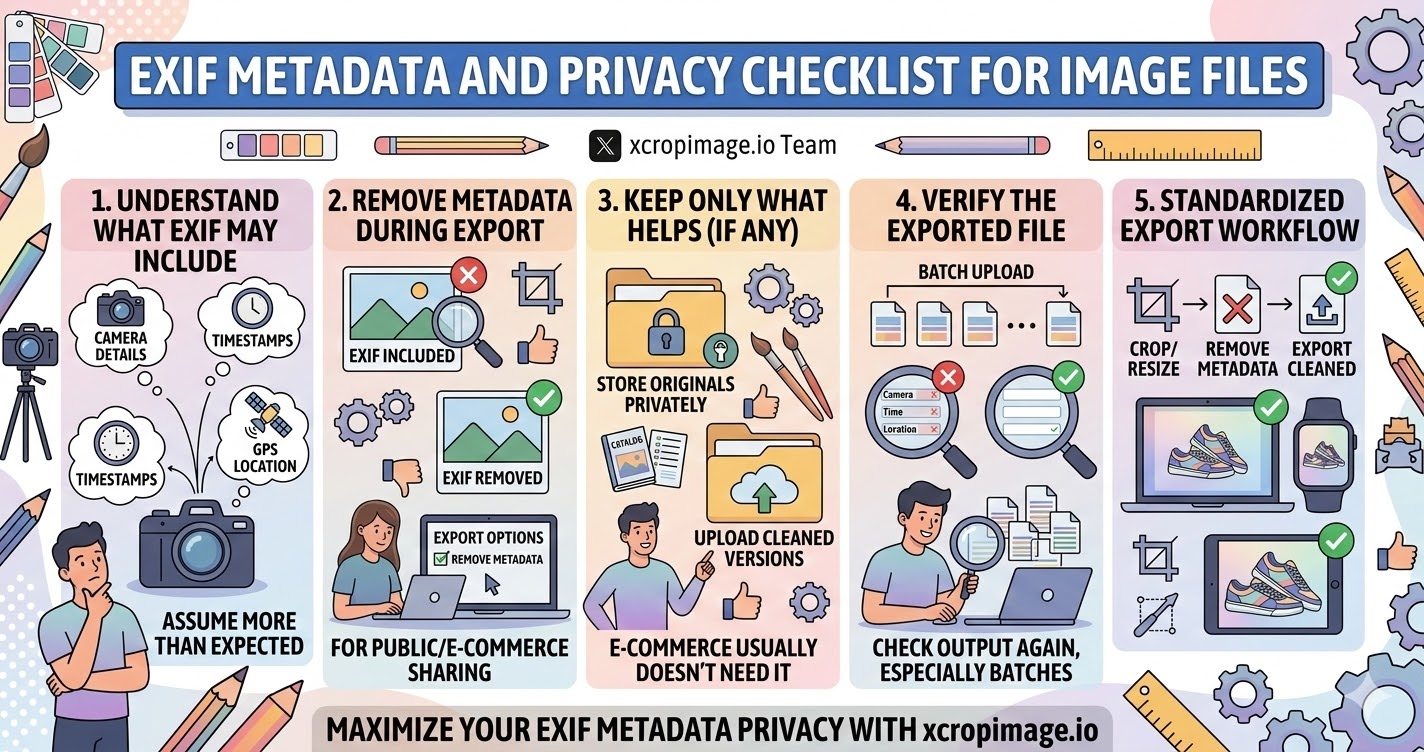 EXIF metadata and privacy checklist for image files.