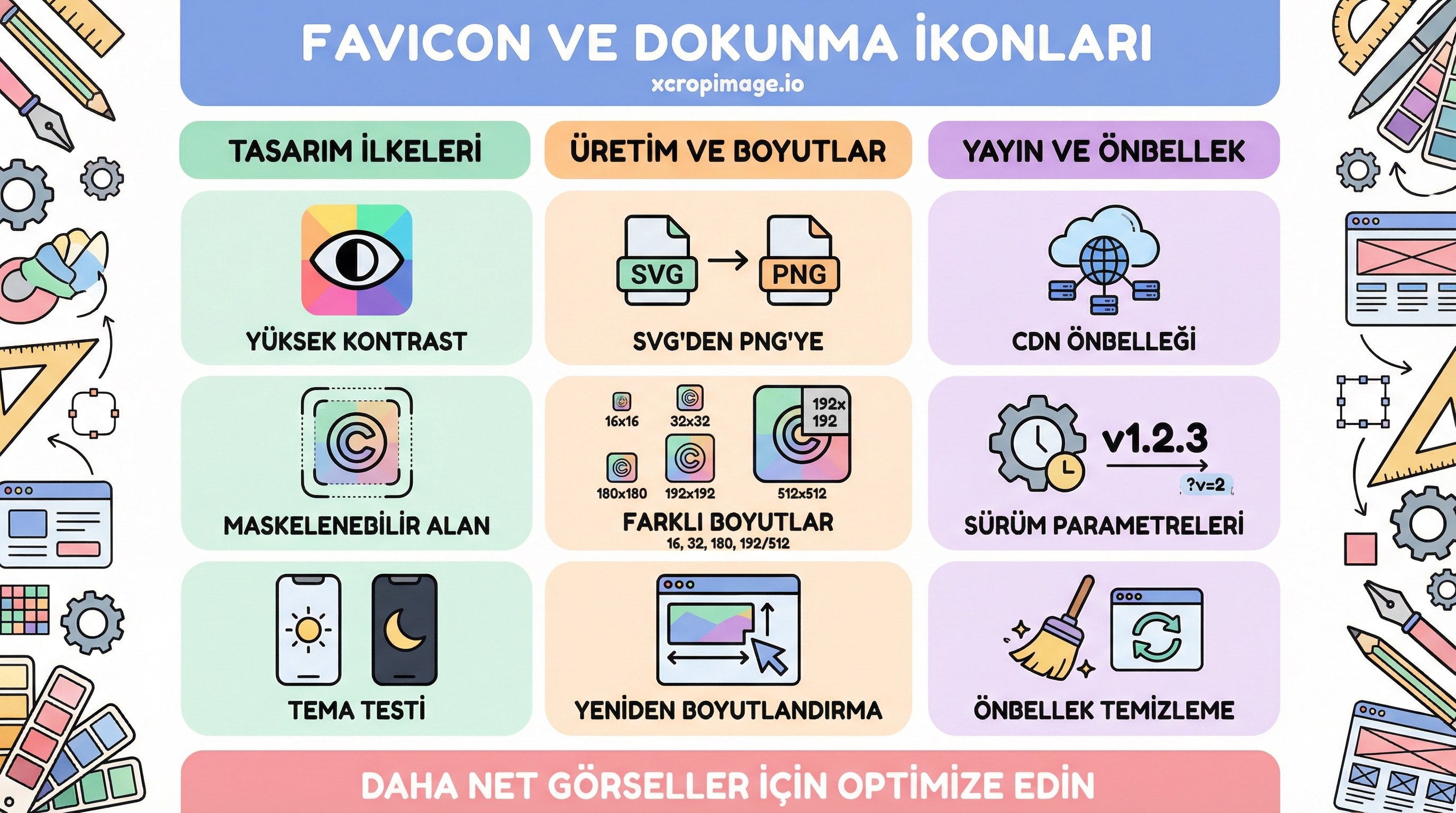 Favicon ve dokunma ikonları: markanın küçük ölçekte okunabilir kalması