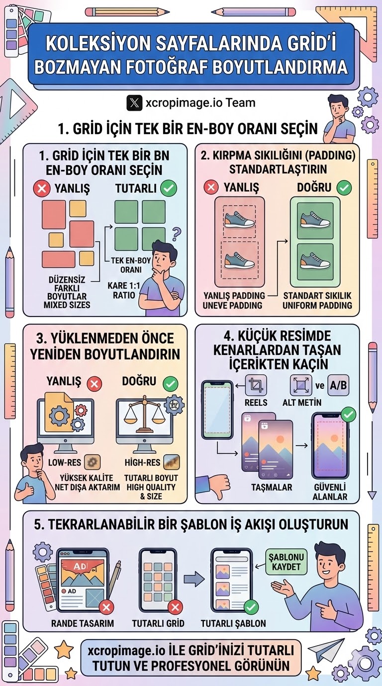 Koleksiyon sayfalarında grid’i bozmayan fotoğraf boyutlandırma.
