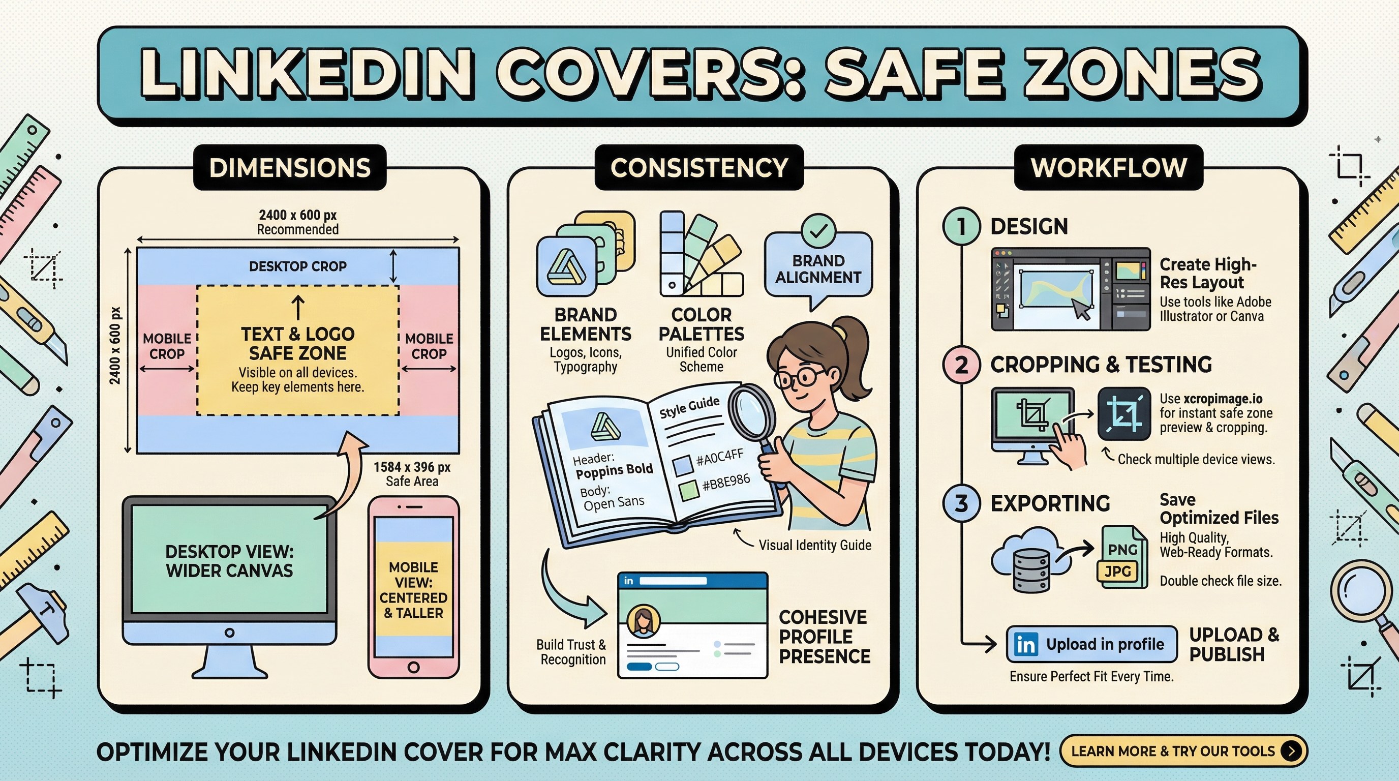 LinkedIn article and event covers: text safe zones and layout.