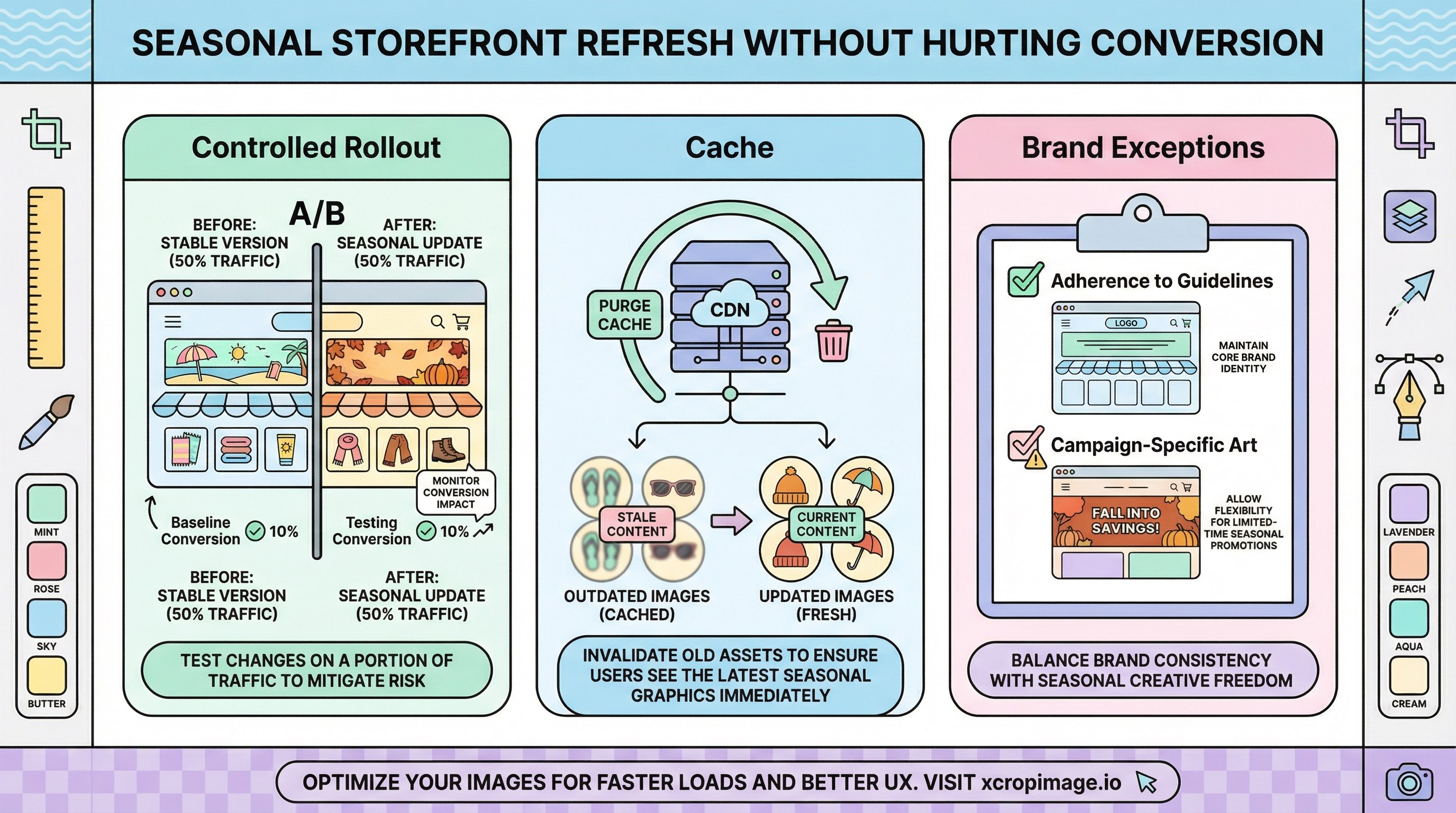 Seasonal storefront refresh without hurting conversion.
